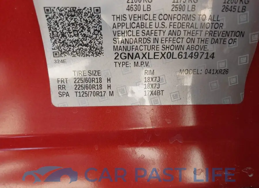 2GNAXLEX0L6149714# 9
