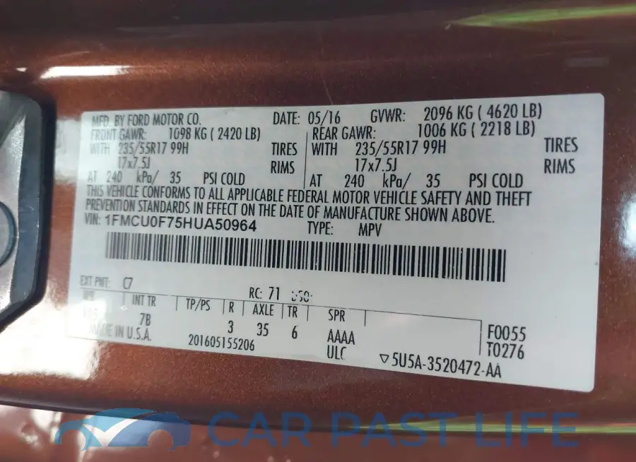 1FMCU0F75HUA50964# 9