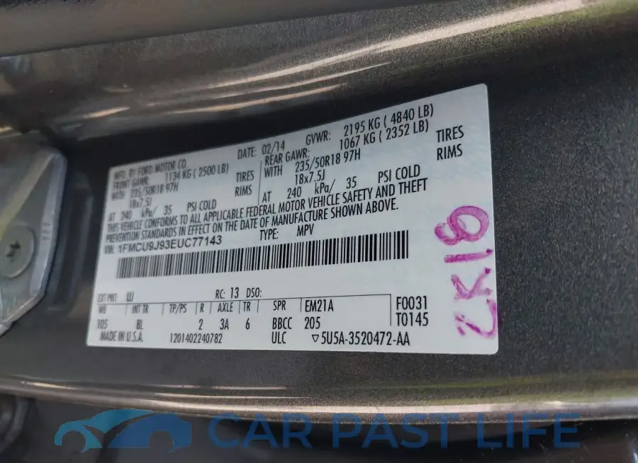 1FMCU9J93EUC77143# 9