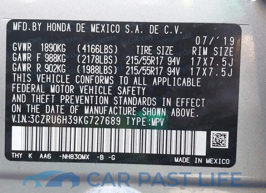 3CZRU6H39KG727689# 9