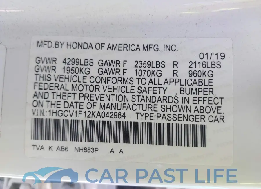 1HGCV1F12KA042964# 9
