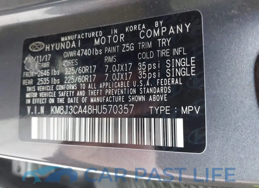 KM8J3CA48HU570357# 9