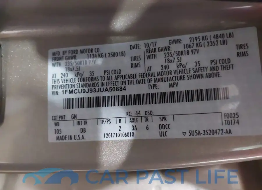 1FMCU9J93JUA50884# 9