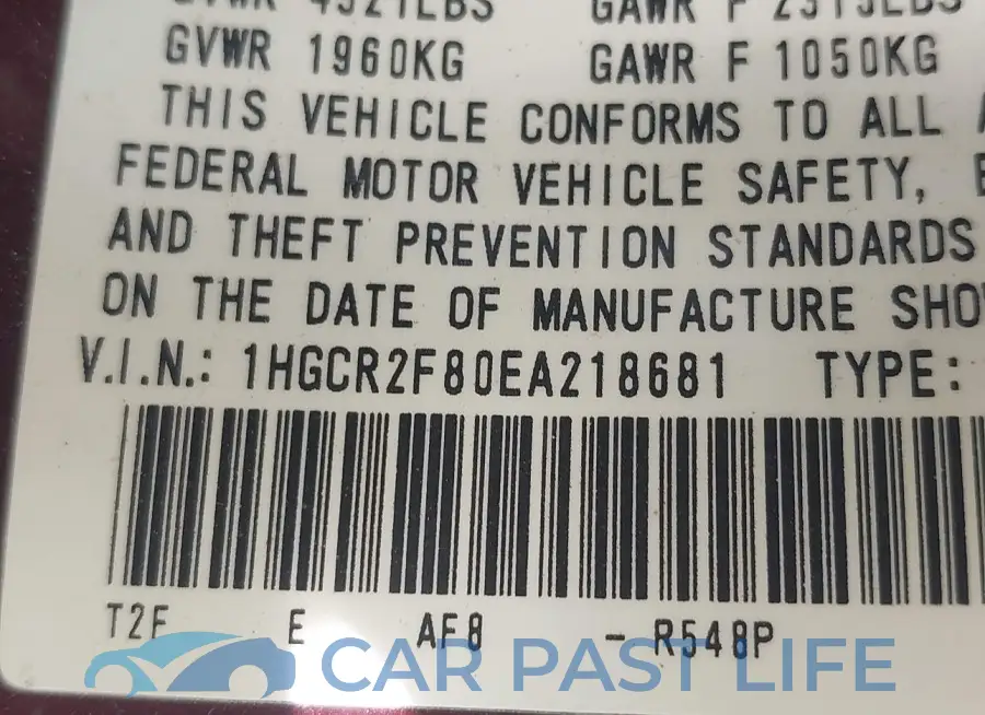 1HGCR2F80EA218681# 9