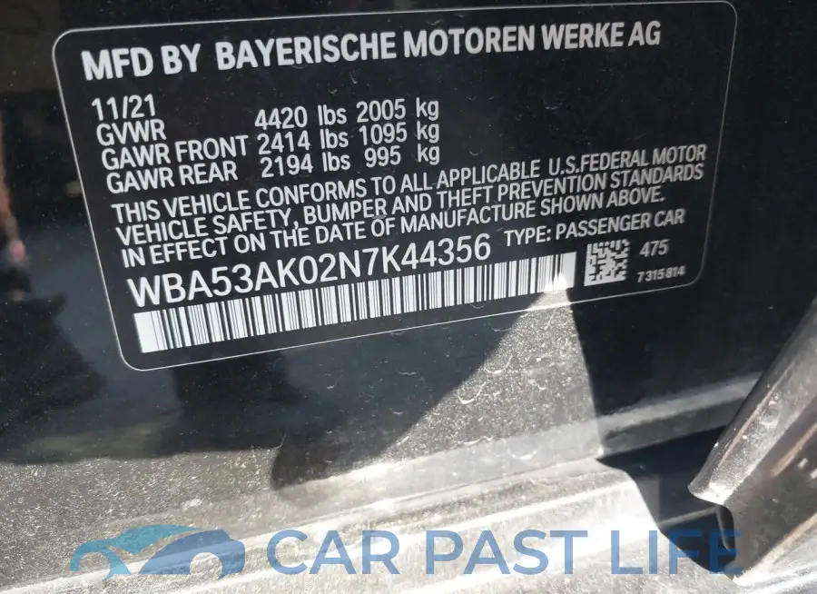 WBA53AK02N7K44356# 9