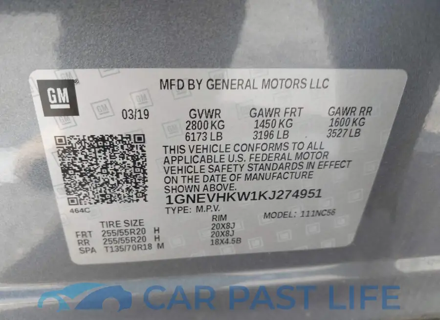 1GNEVHKW1KJ274951# 9