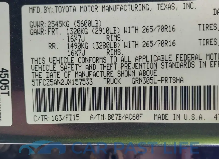 5TFCZ5AN2JX157533# 9