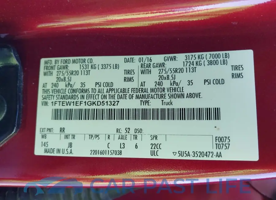 1FTEW1EF1GKD51327# 9