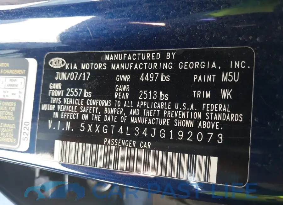 5XXGT4L34JG192073# 9