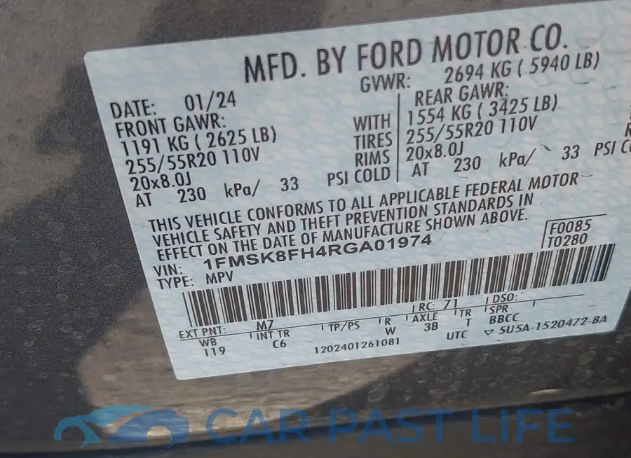 1FMSK8FH4RGA01974# 9
