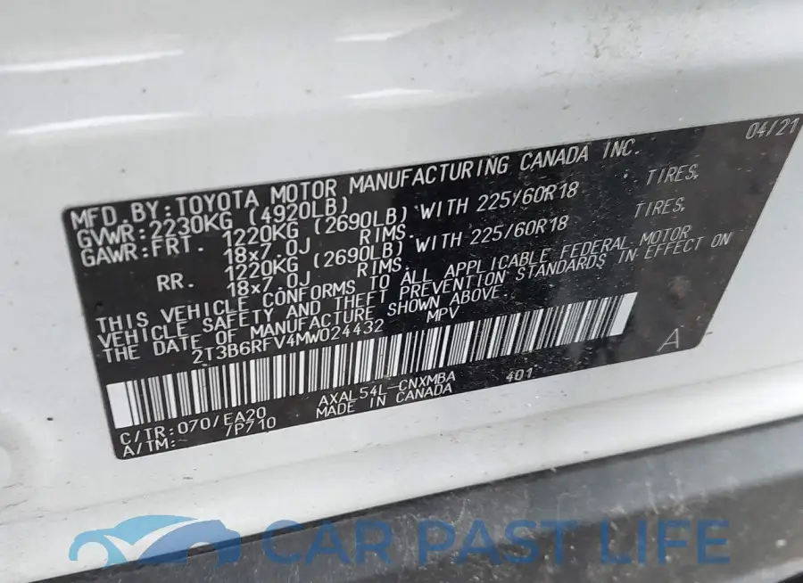 2T3B6RFV4MW024432# 9