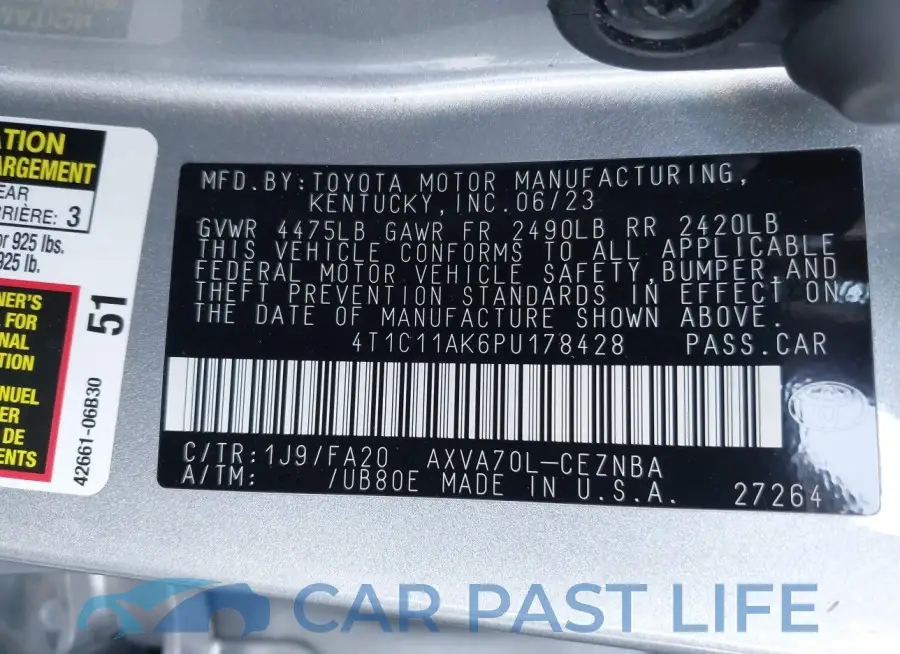 4T1C11AK6PU178428# 9
