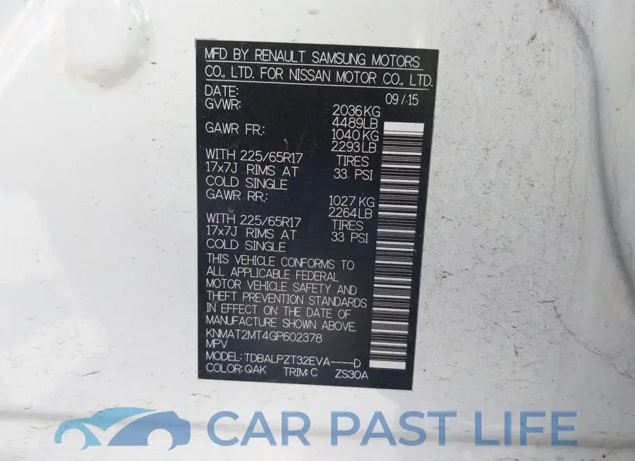 KNMAT2MT4GP602378# 9