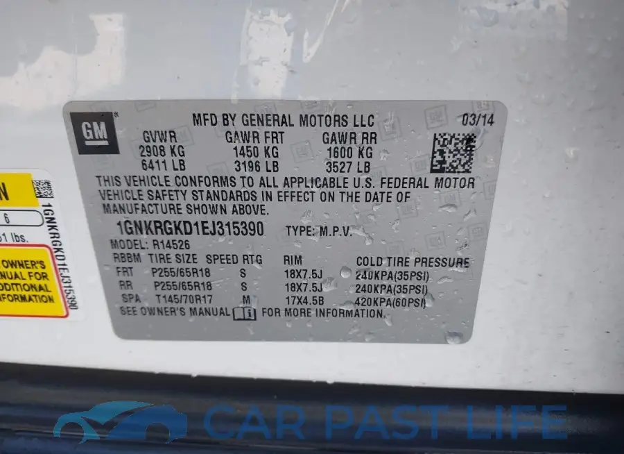 1GNKRGKD1EJ315390# 9