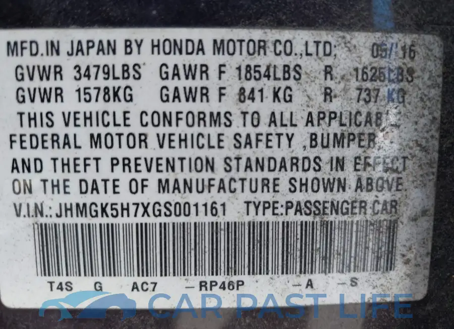 JHMGK5H7XGS001161# 9