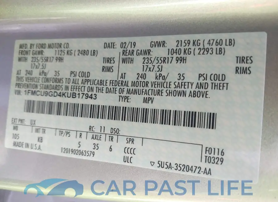 1FMCU9GD4KUB17943# 9