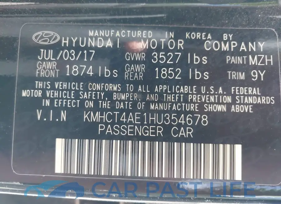 KMHCT4AE1HU354678# 9