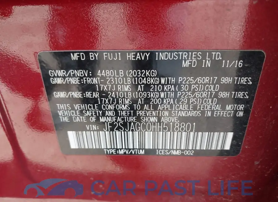 JF2SJAGC0HH518801# 9