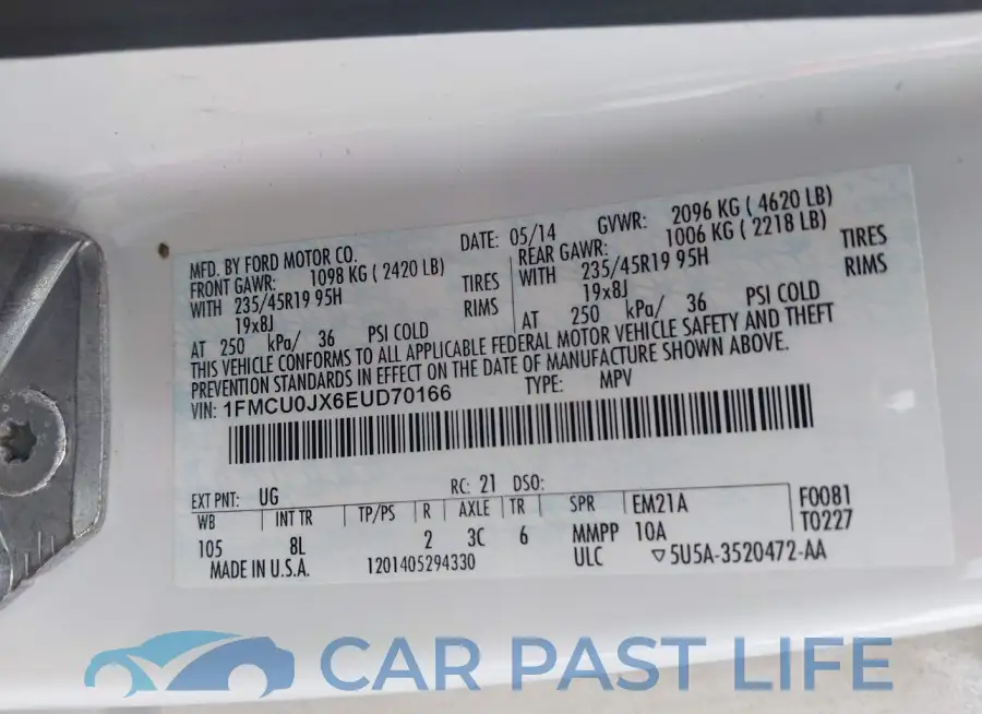 1FMCU0JX6EUD70166# 9