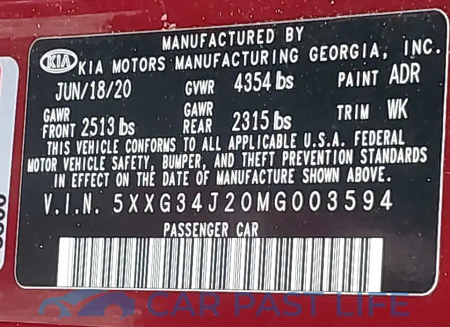 5XXG34J20MG003594# 9