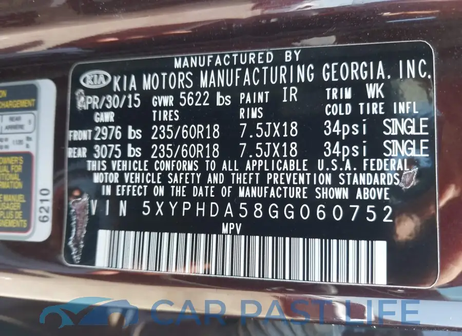 5XYPHDA58GG060752# 9