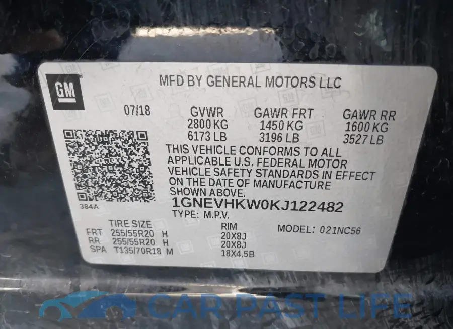 1GNEVHKW0KJ122482# 9