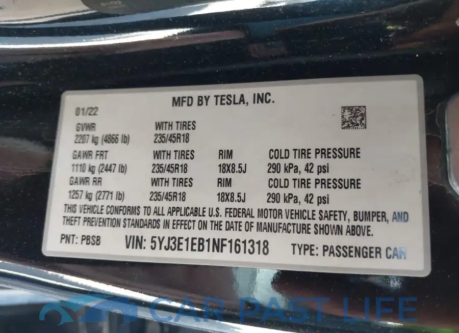 5YJ3E1EB1NF161318# 9