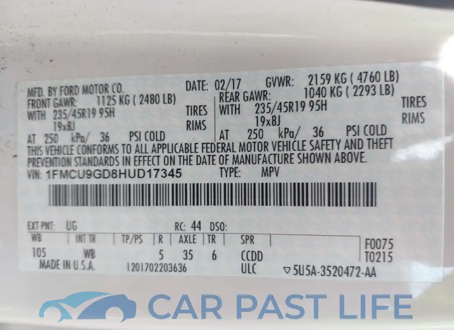 1FMCU9GD8HUD17345# 9