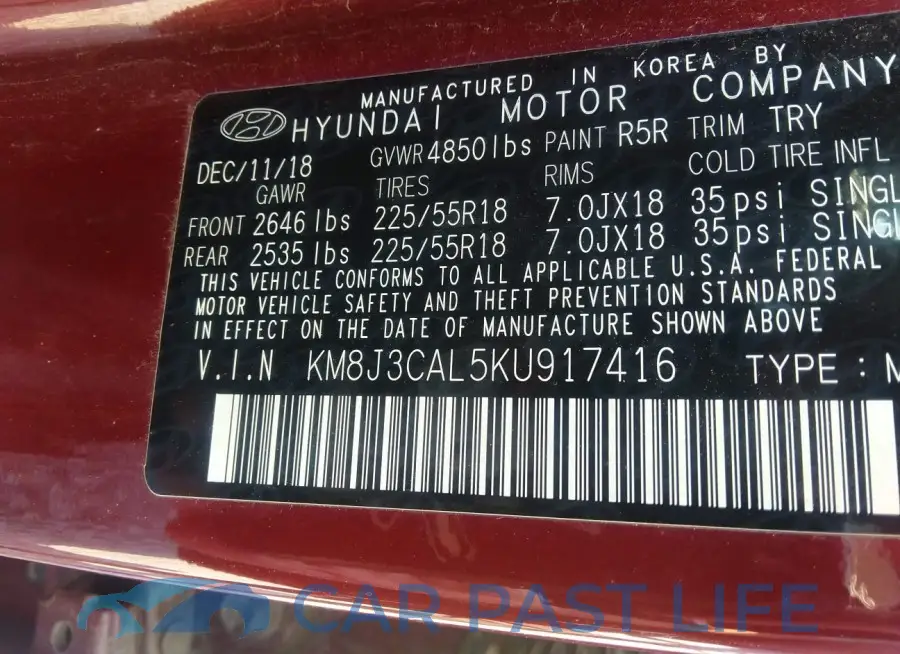 KM8J3CAL5KU917416# 9
