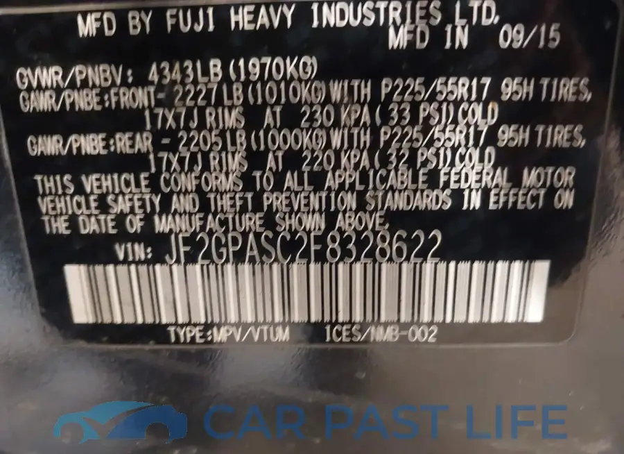 JF2GPASC2F8328622# 9