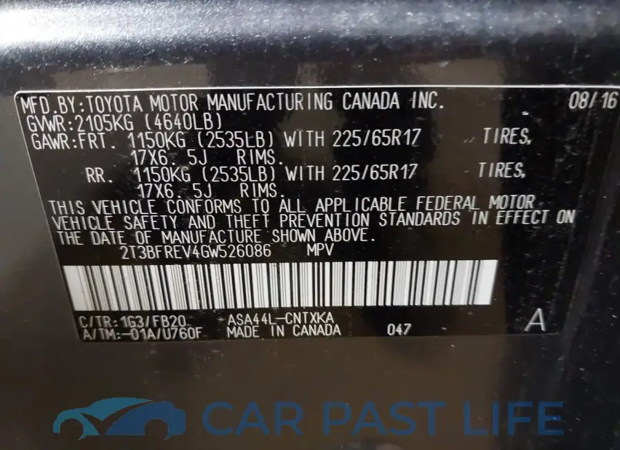 2T3BFREV4GW526086# 9