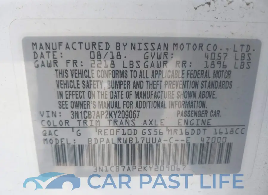 3N1CB7AP2KY209067# 9