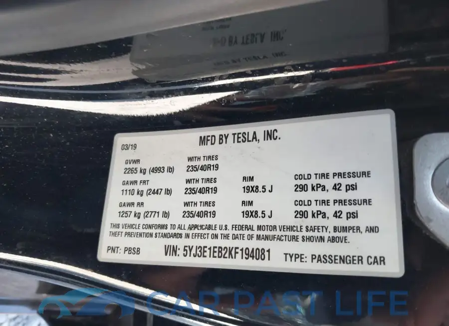 5YJ3E1EB2KF194081# 9