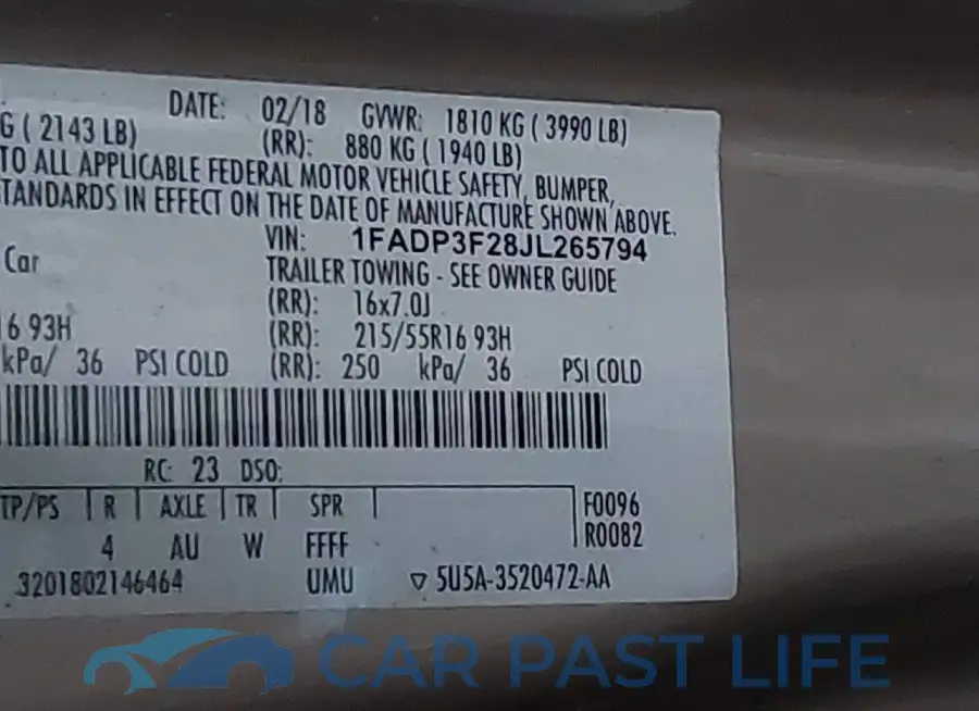 1FADP3F28JL265794# 9