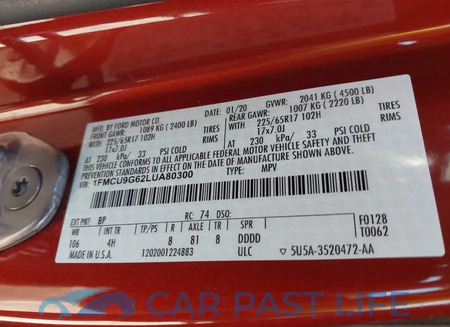 1FMCU9G62LUA80300# 9