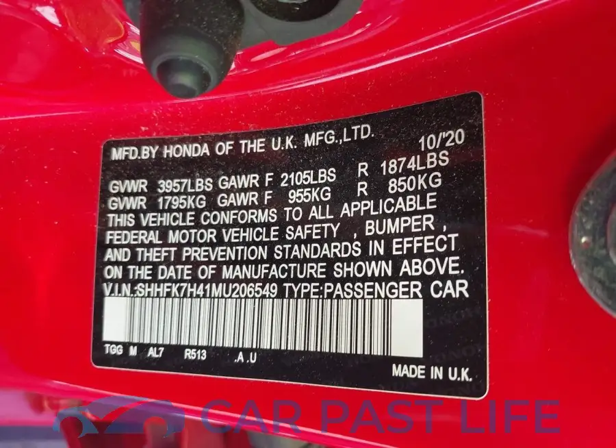 SHHFK7H41MU206549# 9