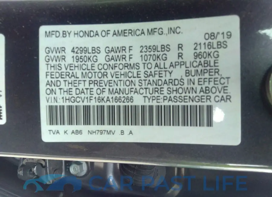 1HGCV1F16KA166266# 9