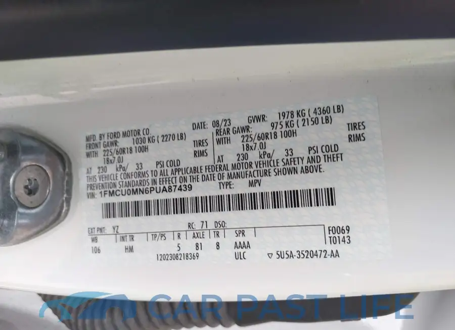 1FMCU0MN6PUA87439# 9