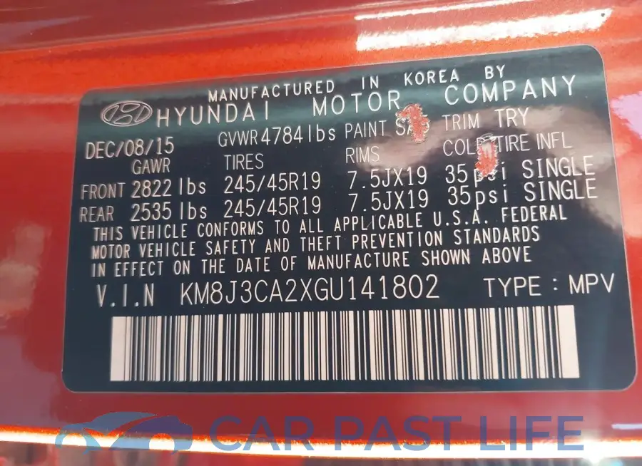 KM8J3CA2XGU141802# 9