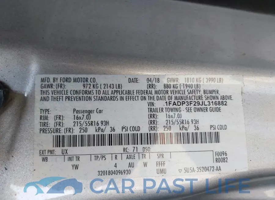 1FADP3F29JL316882# 9