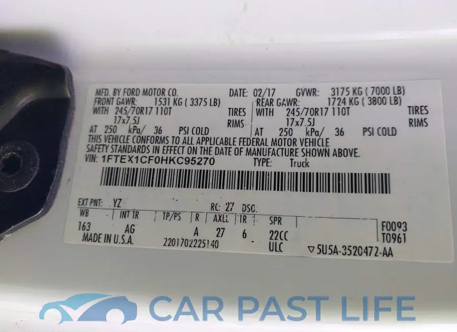 1FTEX1CF0HKC95270# 9