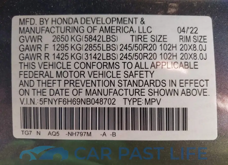 5FNYF6H69NB048702# 9