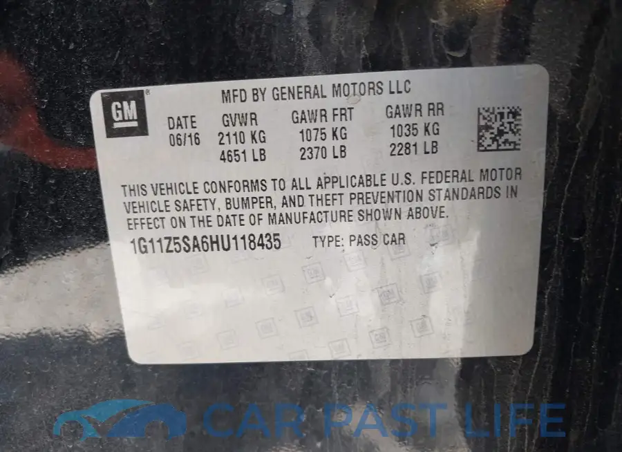1G11Z5SA6HU118435# 9