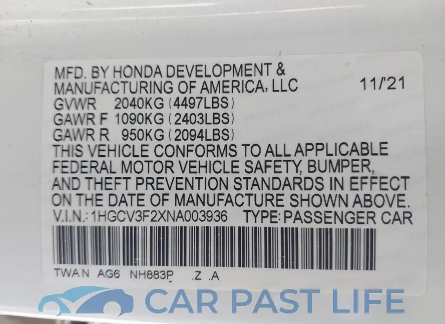 1HGCV3F2XNA003936# 9