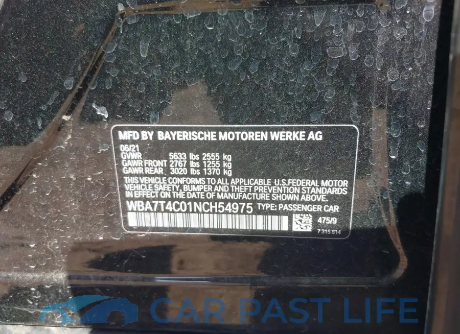 WBA7T4C01NCH54975# 9