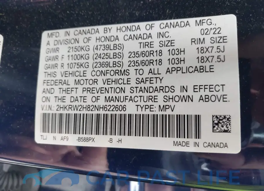 2HKRW2H82NH622606# 9