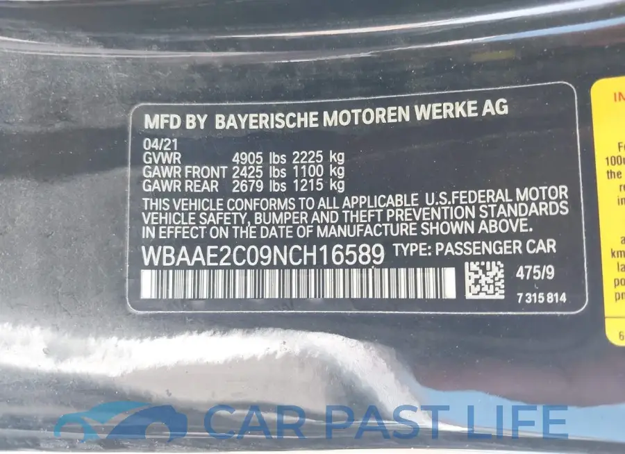 WBAAE2C09NCH16589# 9