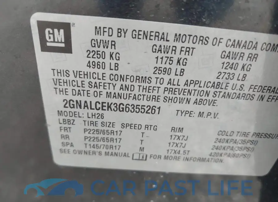 2GNALCEK3G6355261# 9