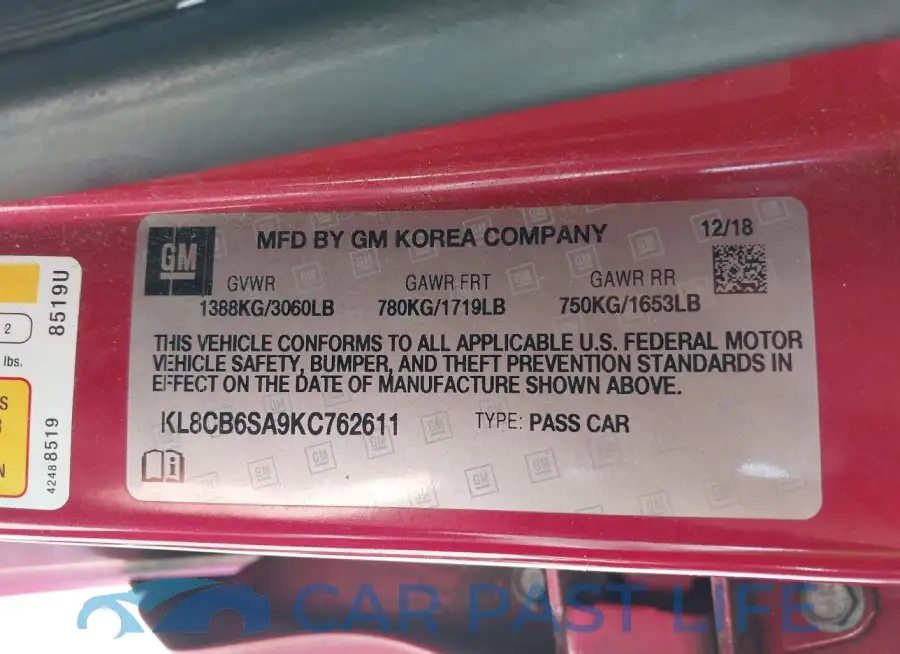 KL8CB6SA9KC762611# 9