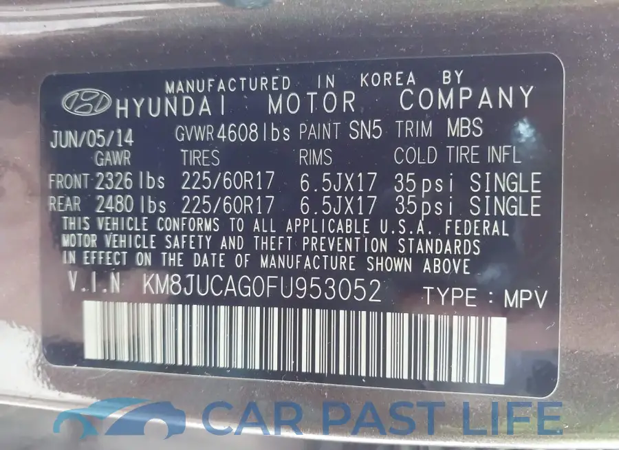 KM8JUCAG0FU953052# 9